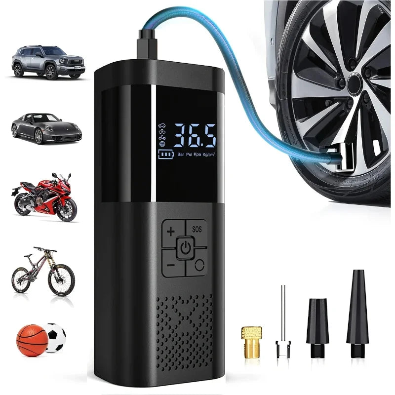 Portable Car Air Compressor | 3X Faster With 150PSI, Cordless, Tire Inflator And Pump with Digital Gauge for Car, Motorcycle Bike And More