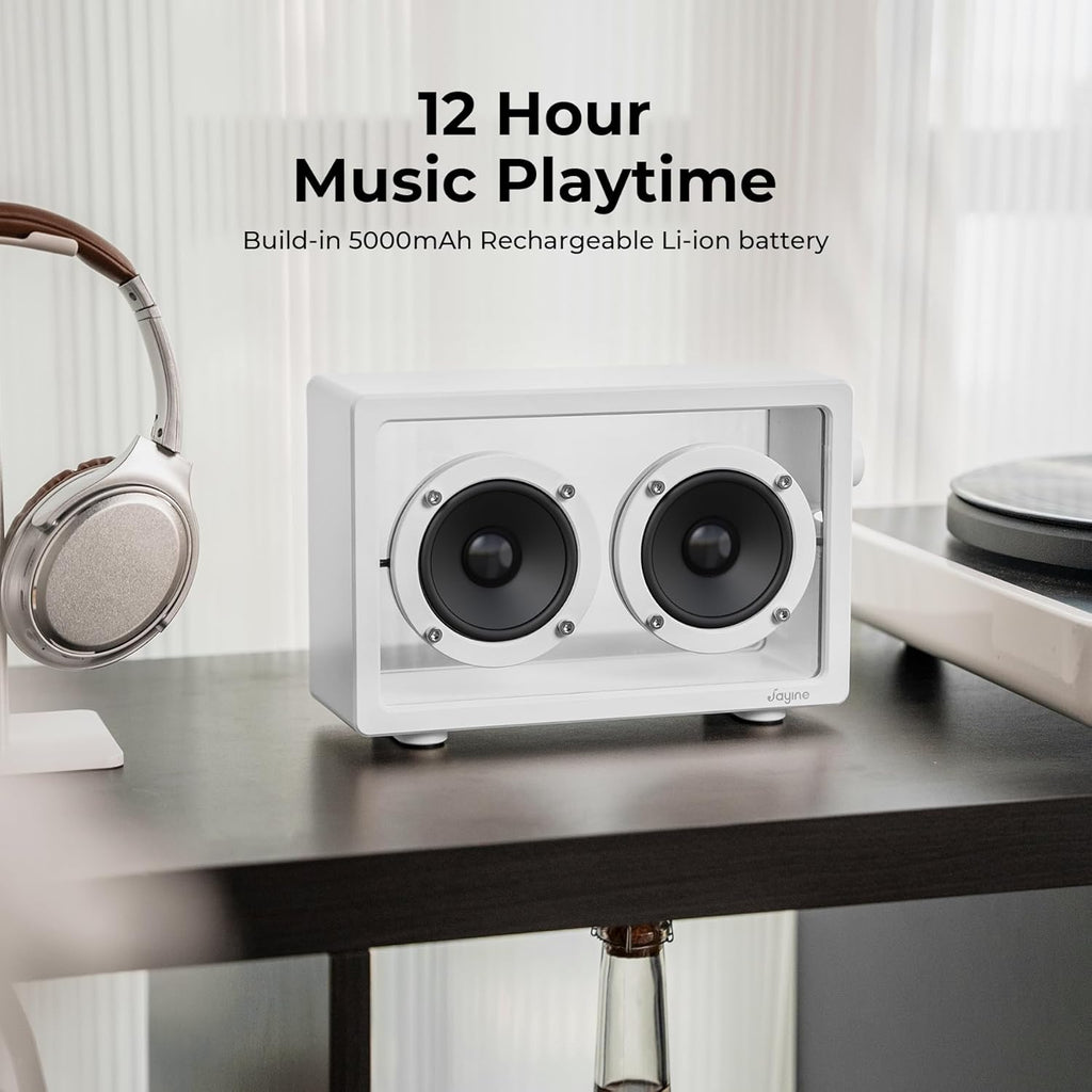 See Through Minimalist Portable Bluetooth Speaker | 16W Wireless & Wired With AUX, Loud, HD Powerful Sound and Wide Compatibility V5.3 for Indoor & Outdoor - White