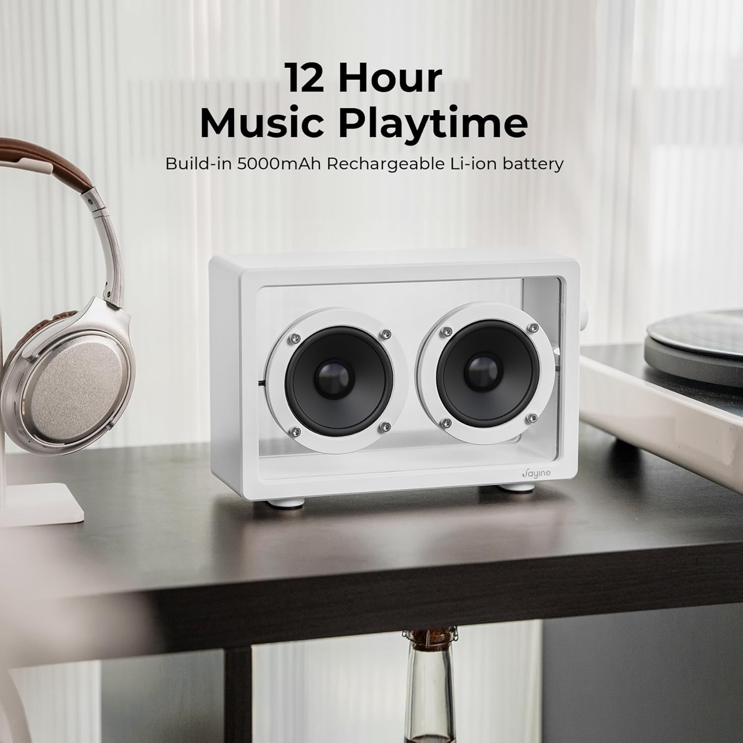See Through Minimalist Portable Bluetooth Speaker | 16W Wireless & Wired With AUX, Loud, HD Powerful Sound and Wide Compatibility V5.3 for Indoor & Outdoor - White