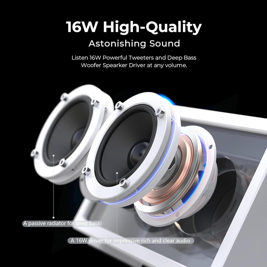 See Through Minimalist Portable Bluetooth Speaker | 16W Wireless & Wired With AUX, Loud, HD Powerful Sound and Wide Compatibility V5.3 for Indoor & Outdoor - White