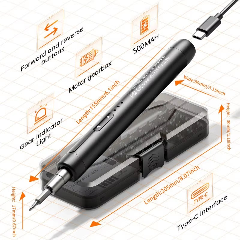 45-In-1 Mini Electric Screwdriver | Steel & Magnetic Tip With Rechargeable and Long-Lasting Battery Life