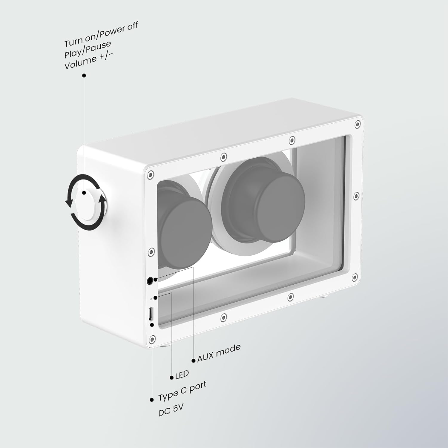 See Through Minimalist Portable Bluetooth Speaker | 16W Wireless & Wired With AUX, Loud, HD Powerful Sound and Wide Compatibility V5.3 for Indoor & Outdoor - White
