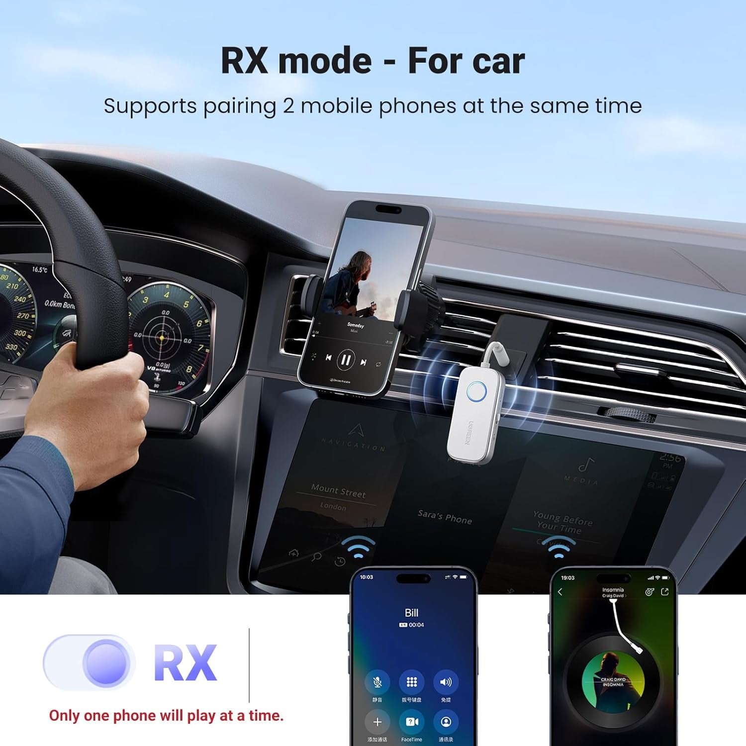 Bluetooth 6.0 Transmitter Receiver for 2 Airpods or Headphones | Airplane Travel Essentials 2-In-1, Wireless 3.5MM AUX Jack Adapter for Flight, TV, Car Stereo