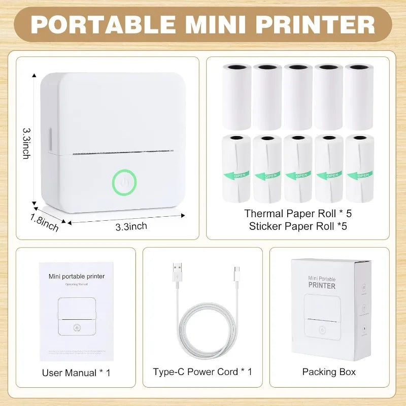 Thermal Mini Portable Printer | Inkless, Sticker Maker, App Pocket Printer for Bluetooth Devices