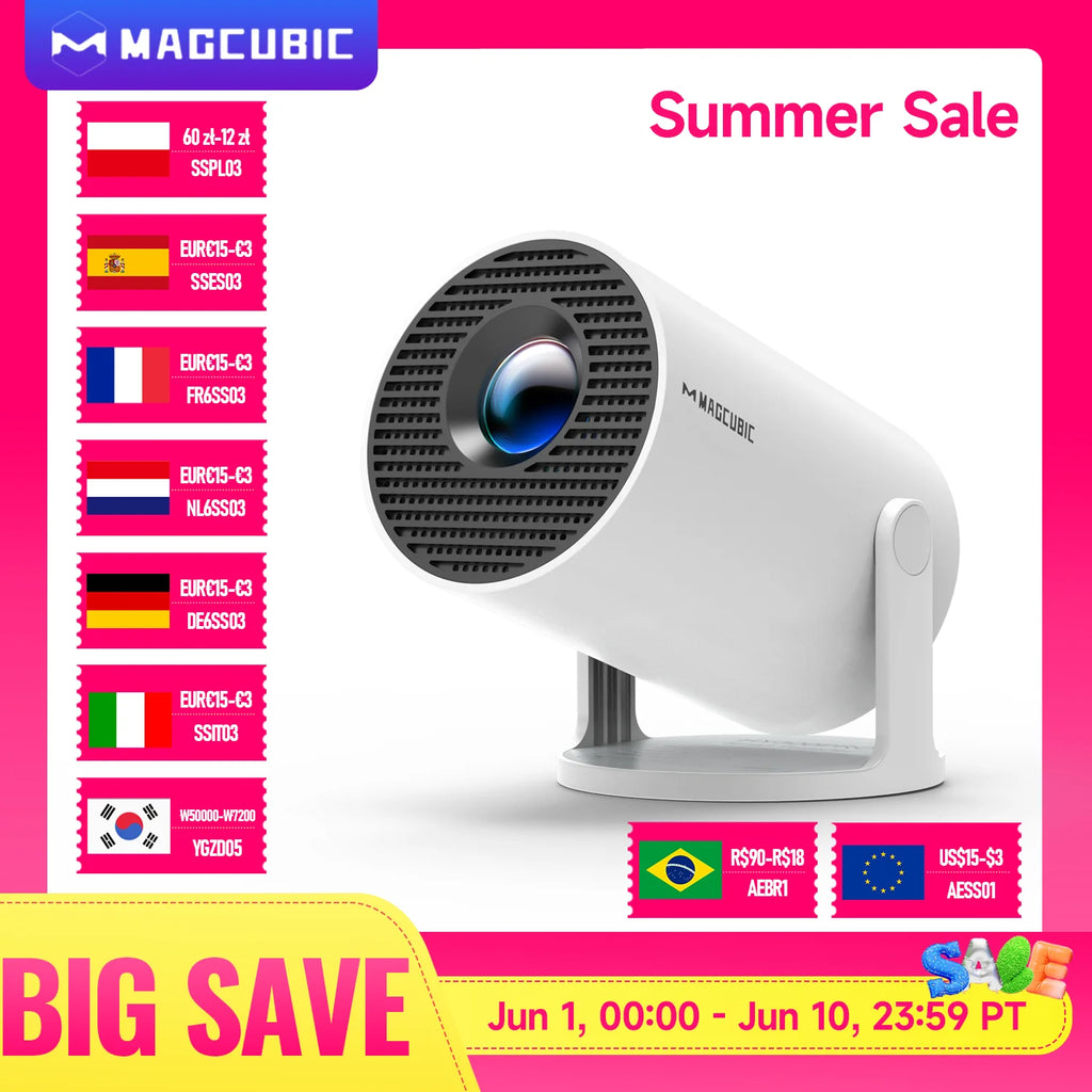 Projector HY300 Pro 8K | iPhone + Android Compatible, 14 Dual Wifi6, 290ANSI, H726, BT5.4, 1080P, 720P, Home Cinema + Outdoor Projetor