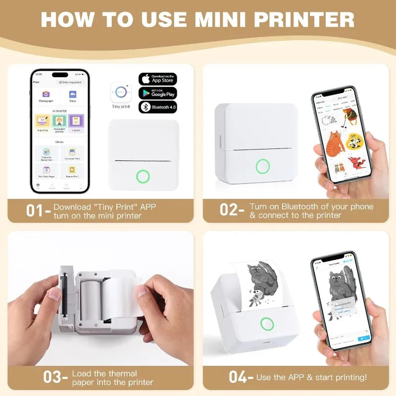 Thermal Mini Portable Printer | Inkless, Sticker Maker, App Pocket Printer for Bluetooth Devices