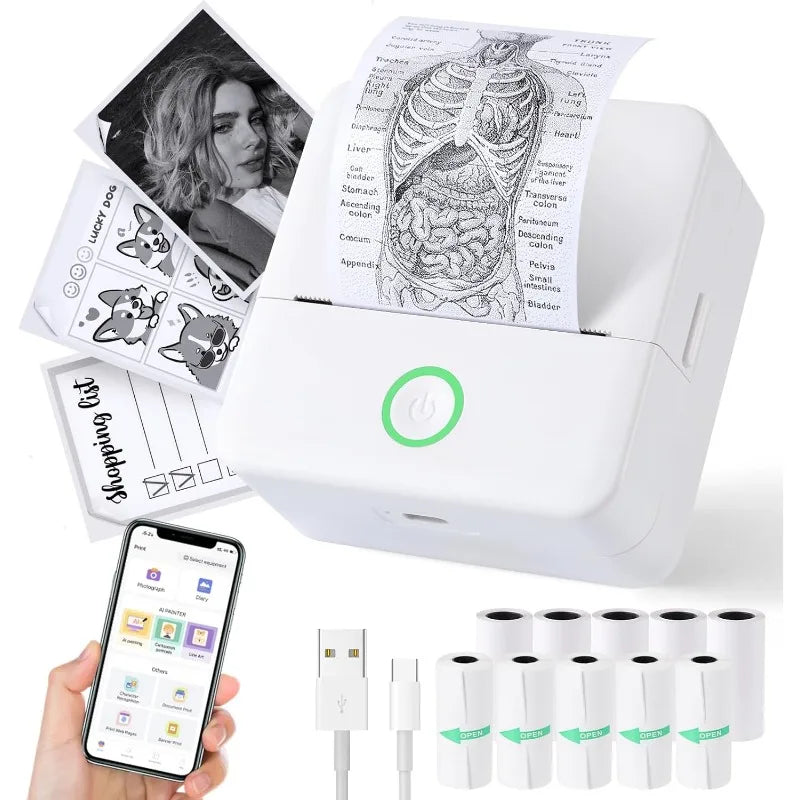 Thermal Mini Portable Printer | Inkless, Sticker Maker, App Pocket Printer for Bluetooth Devices