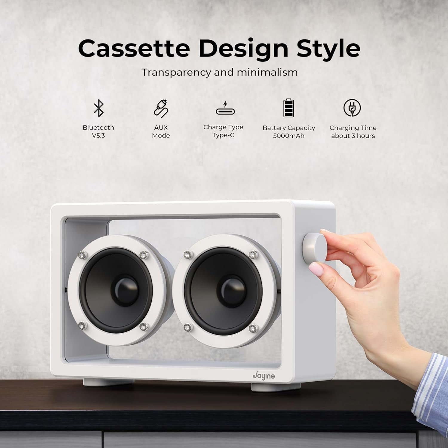 See Through Minimalist Portable Bluetooth Speaker | 16W Wireless & Wired With AUX, Loud, HD Powerful Sound and Wide Compatibility V5.3 for Indoor & Outdoor - White