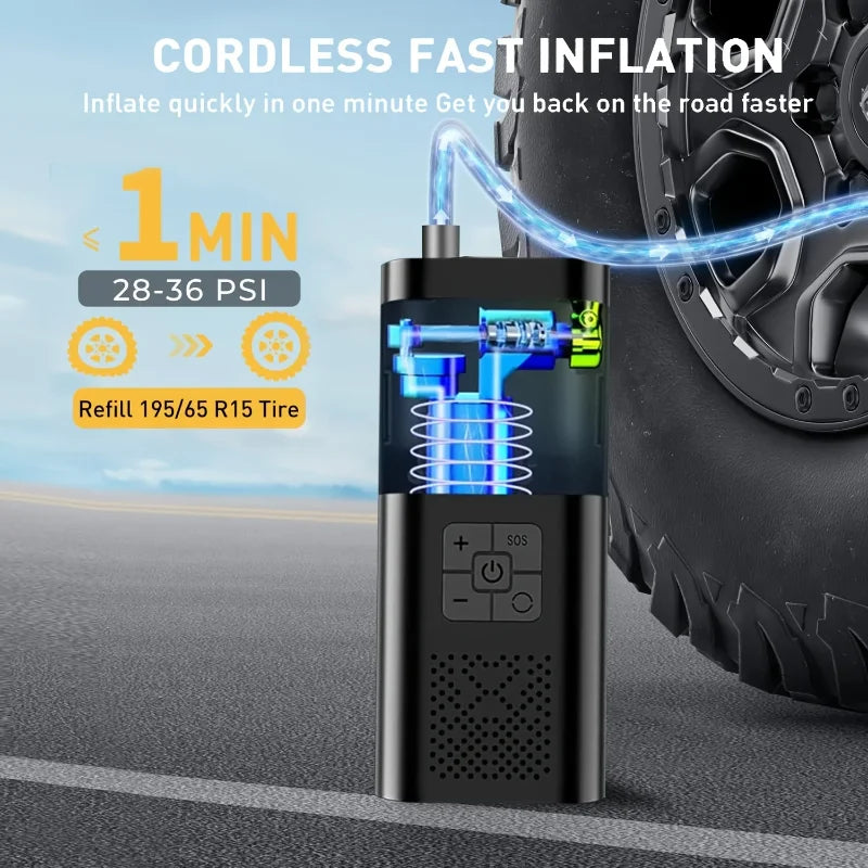 Portable Car Air Compressor | 3X Faster With 150PSI, Cordless, Tire Inflator And Pump with Digital Gauge for Car, Motorcycle Bike And More