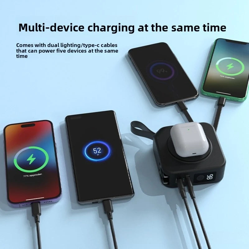Multifunctional Magnetic Wireless Power Bank 10000Mah With 22.5W Fast Charging | AC Wall Plug-In With 5-In-1 Mobile Power Supply