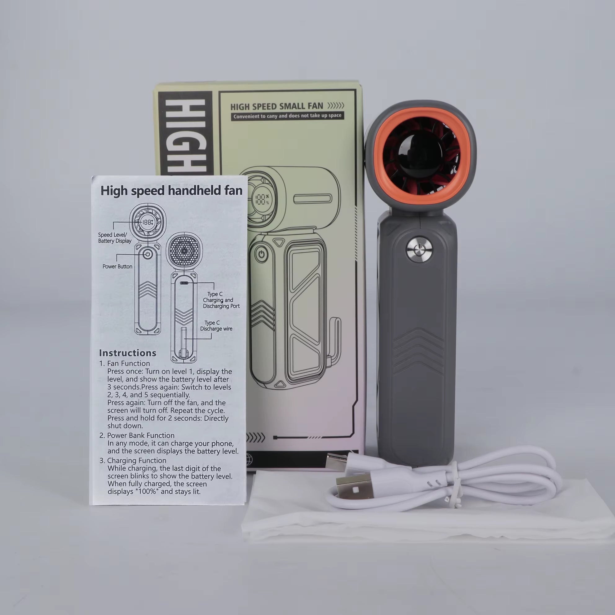 Portable Handheld Bladeless Fan With High Speed | Power Bank 8000Mah With Digital Display & USB Rechargeable