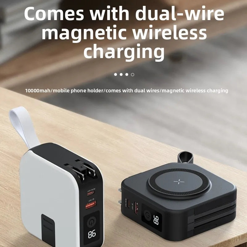 Multifunctional Magnetic Wireless Power Bank 10000Mah With 22.5W Fast Charging | AC Wall Plug-In With 5-In-1 Mobile Power Supply
