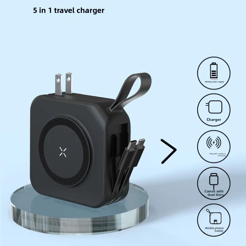 Multifunctional Magnetic Wireless Power Bank 10000Mah With 22.5W Fast Charging | AC Wall Plug-In With 5-In-1 Mobile Power Supply